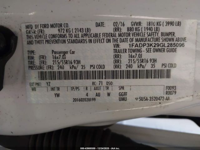 2016 FORD FOCUS 1FADP3K29GL285096 Photo 8