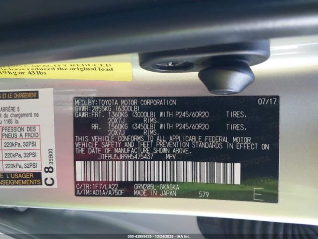 2017 TOYOTA 4RUNNER JTEBU5JR9H5475437 Photo 8