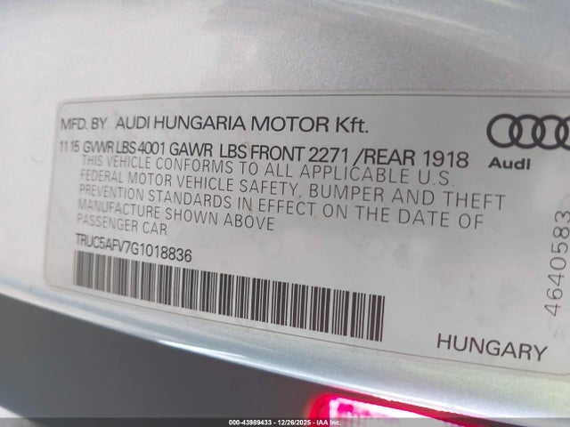 2016 AUDI TT TRUC5AFV7G1018836 Photo 8