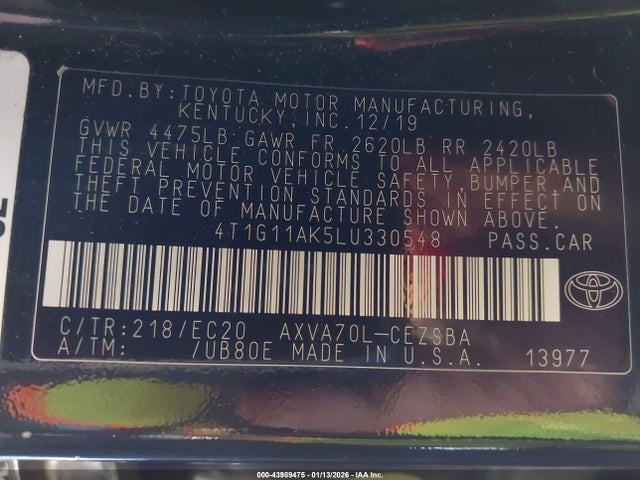 4T1G11AK5LU330548 Toyota Camry Se Nightshade Edition