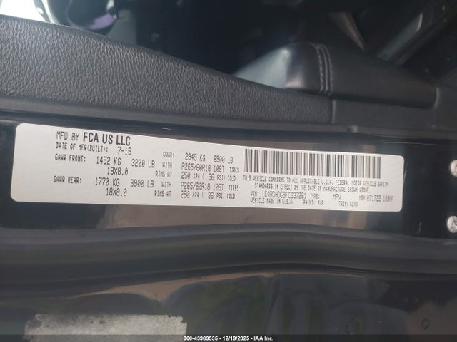 Dodge DURANGO LIMITED 2015 1C4RDHDG9FC937261 Image 9
