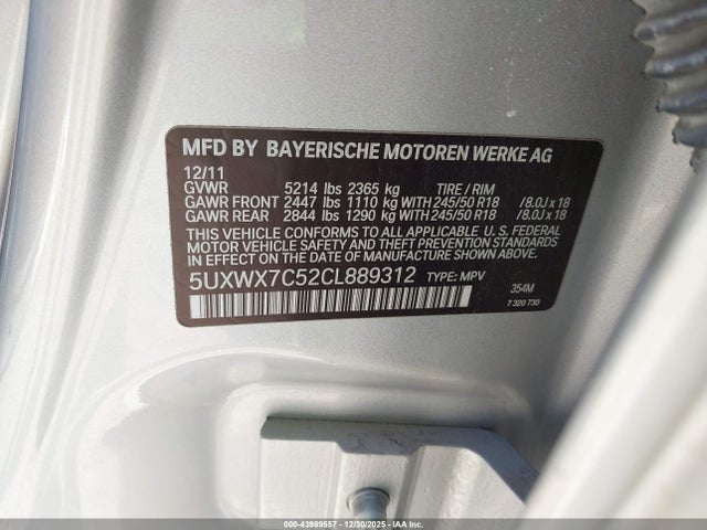 2012 BMW X3 5UXWX7C52CL889312 Photo 8