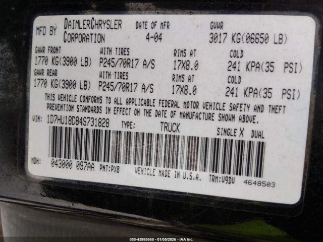 2004 DODGE RAM 1500 1D7HU18D84S731828 Photo 8