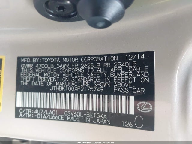 JTHBK1GGXF2175749 Lexus ES 350