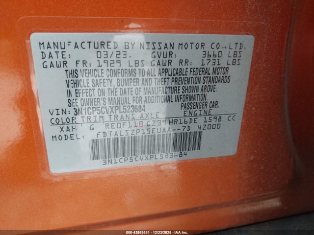3N1CP5CVXPL523684 Nissan Kicks Sv Xtronic Cvt