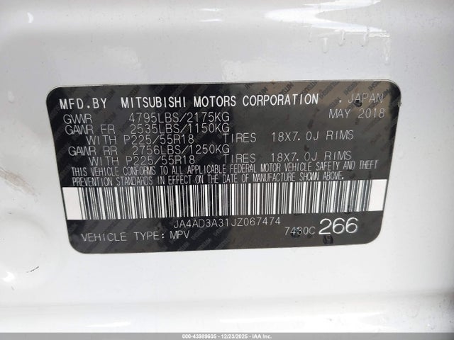 2018 MITSUBISHI OUTLANDER JA4AD3A31JZ067474 Photo 8