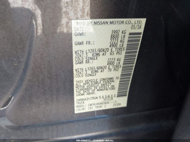 2016 NISSAN TITAN XD 1N6BA1F29GN511611 Photo 8