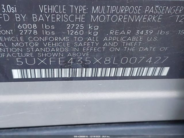 2008 BMW X5 5UXFE435X8L007427 Photo 8