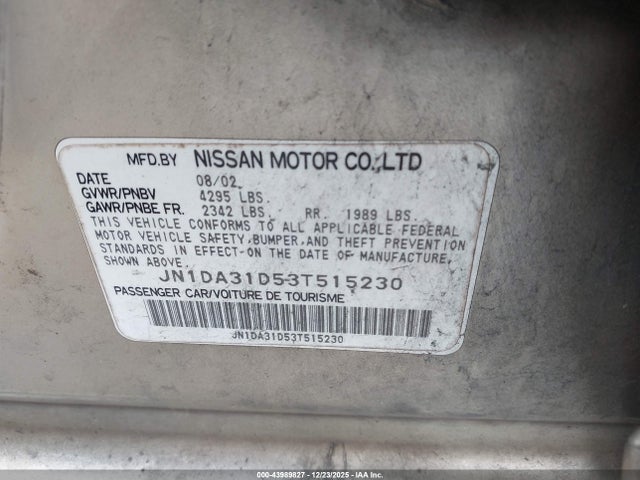 Продажа на аукционе авто 2003 Nissan Maxima Se, vin: JN1DA31D53T515230, номер лота: 43989827
