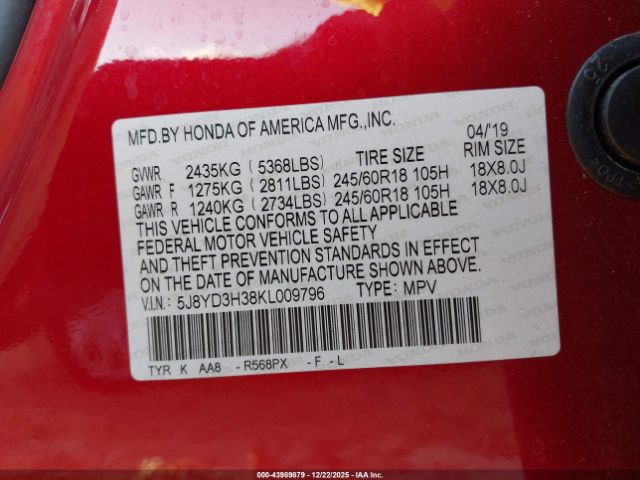 2019 ACURA MDX 5J8YD3H38KL009796 Photo 8