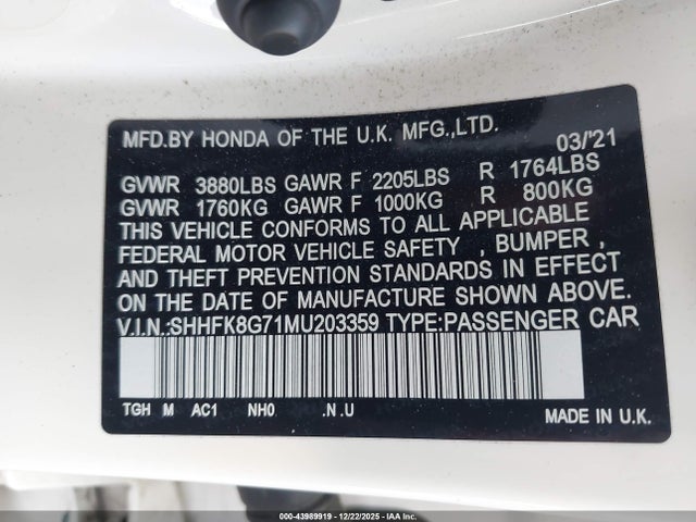 2021 HONDA CIVIC TYPE R SHHFK8G71MU203359 Photo 8