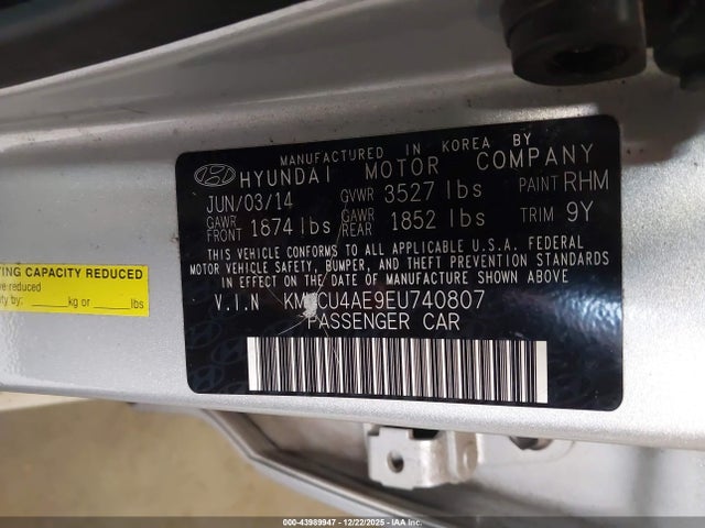 KMHCU4AE9EU740807 Hyundai ACCENT GLS