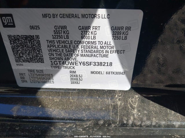 43989976 :رقم المزاد ، 1GT4UWEY6SF338218 vin ، 2025 Gmc Sierra 3500hd 4wd  Long Bed Denali مزاد بيع