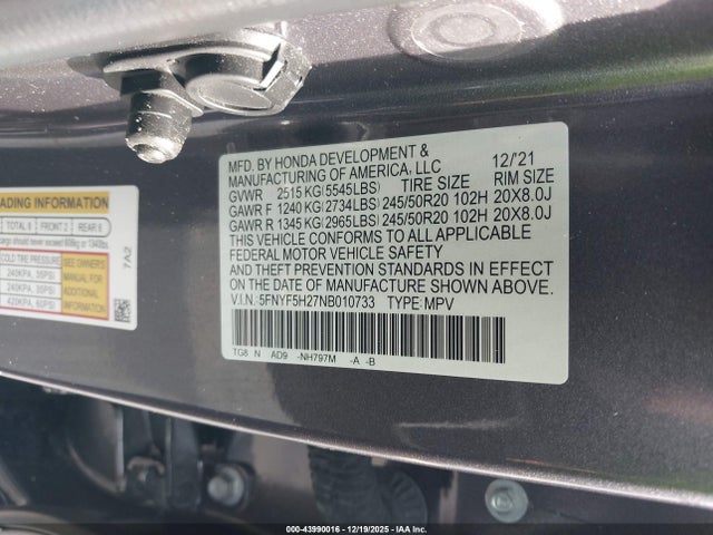 2022 HONDA PILOT 5FNYF5H27NB010733 Photo 8