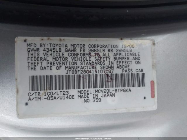 2001 LEXUS ES 300 JT8BF28G415107107 Photo 8