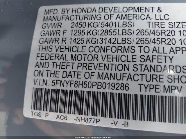 5FNYF8H50PB019286 Honda Passport