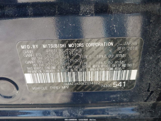 2019 MITSUBISHI OUTLANDER JA4AZ3A36KZ014322 Photo 8