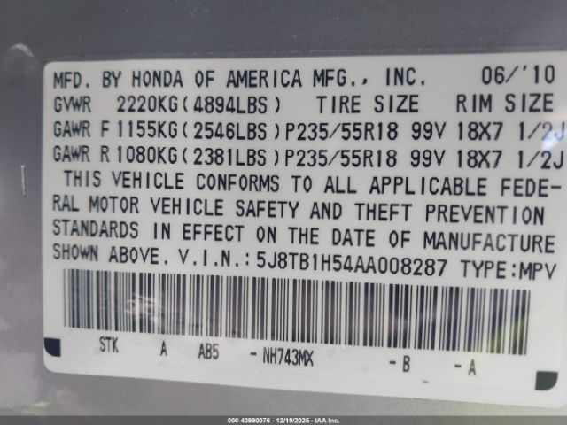 2010 ACURA RDX 5J8TB1H54AA008287 Photo 8