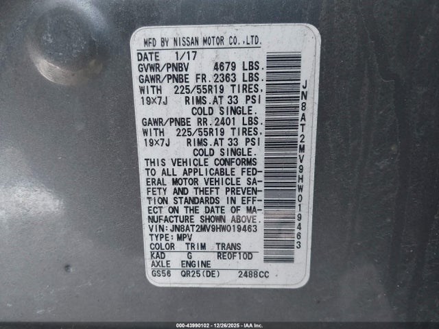 Nissan Rogue Sl 2017 JN8AT2MV9HW019463 Image 9