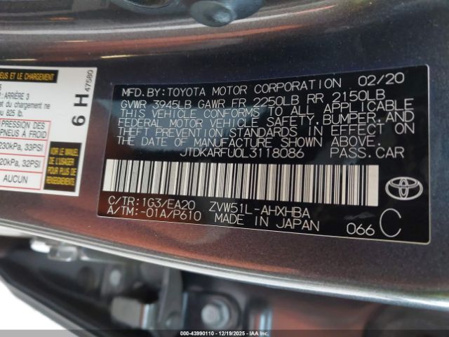 2020 TOYOTA PRIUS JTDKARFU0L3118086 Photo 8