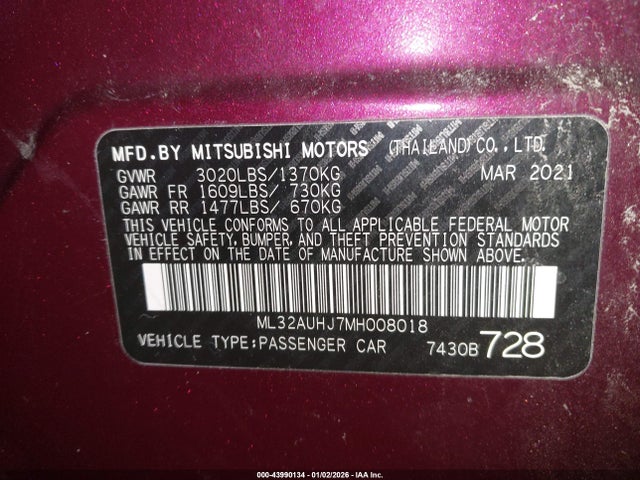 2021 MITSUBISHI MIRAGE ML32AUHJ7MH008018 Photo 8