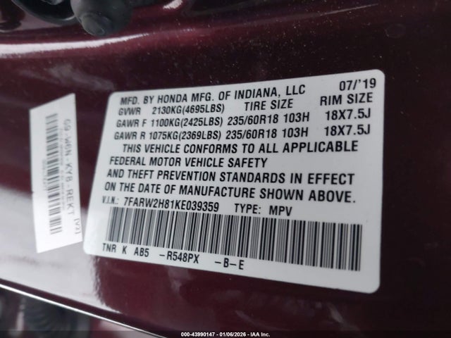 Honda Cr-v Ex-l 2019 7FARW2H81KE039359 Image 9