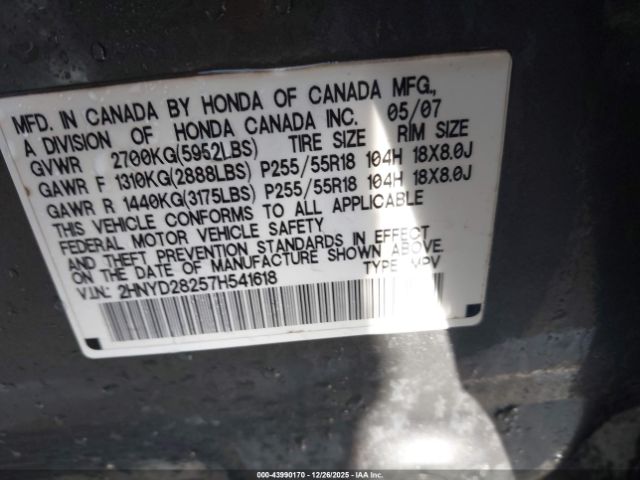 2007 ACURA MDX 2HNYD28257H541618 Photo 8