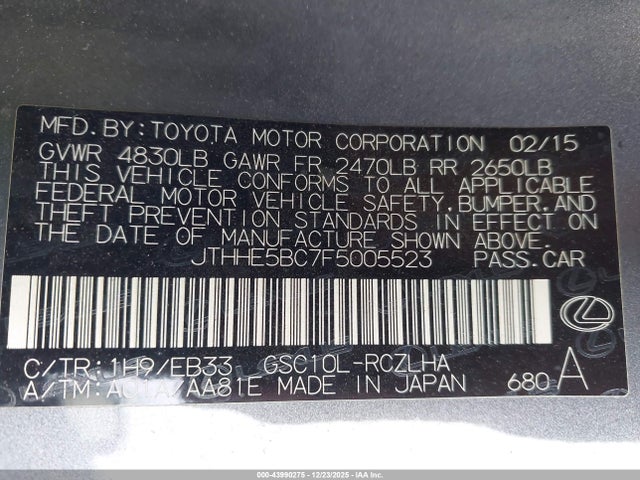 Продажа на аукционе авто 2015 Lexus Rc 350, vin: JTHHE5BC7F5005523, номер лота: 43990275