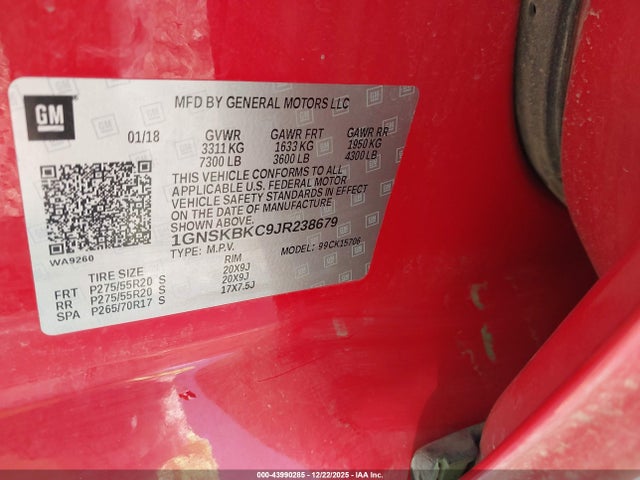 1GNSKBKC9JR238679 Chevrolet Tahoe Lt