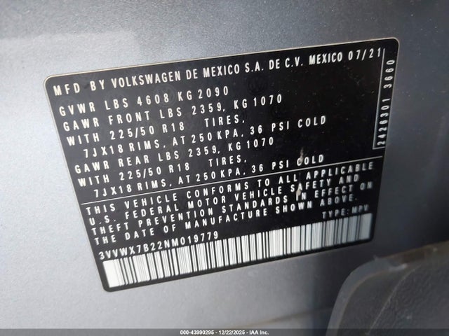 2022 VOLKSWAGEN TAOS 3VVWX7B22NM019779 Photo 8