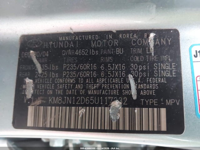 2005 HYUNDAI TUCSON KM8JN12D65U117332 Photo 8