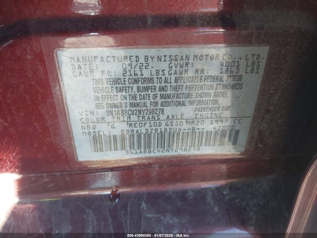 3N1AB8CV2NY298278 Nissan Sentra Sv Xtronic Cvt
