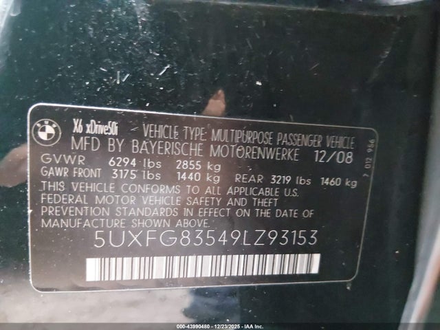 2009 BMW X6 5UXFG83549LZ93153 Photo 8