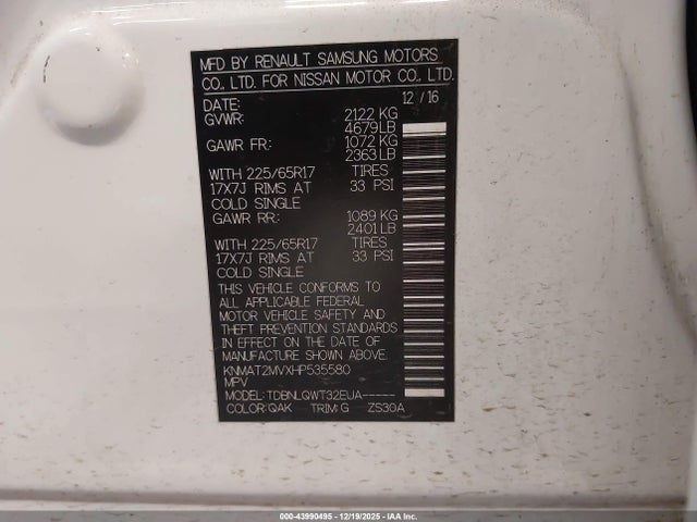 Nissan ROGUE SV 2017 KNMAT2MVXHP535580 Image 9