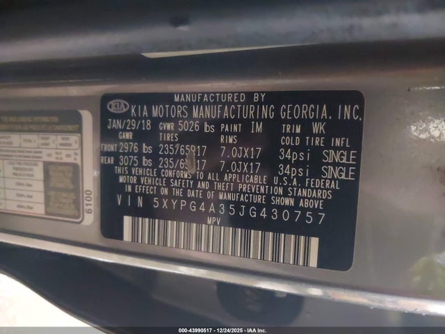 5XYPG4A35JG430757 KIA Sorento 2.4l L