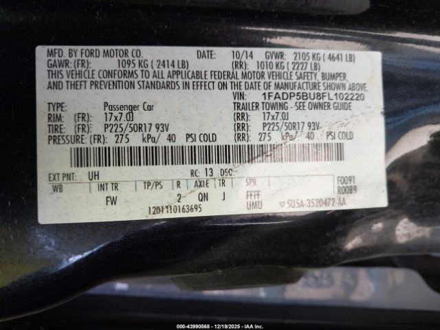 2015 FORD C-MAX HYBRID 1FADP5BU8FL102220 Photo 8