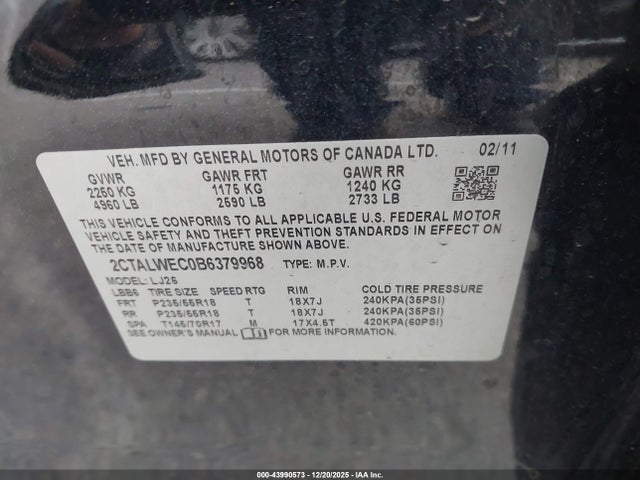 Aukcja sprzedaży 2011 Gmc Terrain Slt-2, vin: 2CTALWEC0B6379968, numer aukcji: 43990573