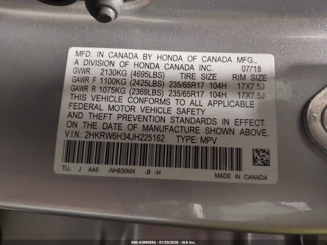 2HKRW6H34JH225162 Honda CR-V LX