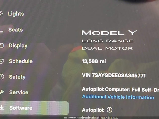43990637 :رقم المزاد ، 7SAYGDEE0SA345771 vin ، 2025 Tesla Model Y Long Range Dual Motor All-wheel Drive مزاد بيع