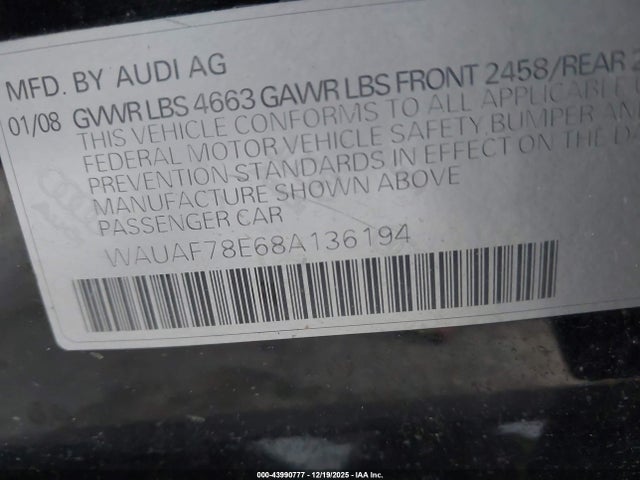 2008 AUDI A4 WAUAF78E681136194 Photo 8