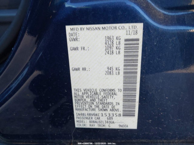 Nissan Altima 2.5 S 2019 1N4BL4BV6KC153358 Image 9