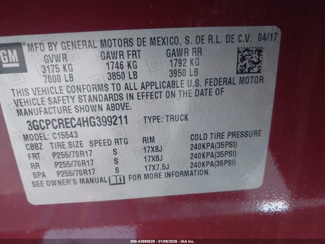 3GCPCREC4HG399211 Chevrolet Silverado 1500 1lt