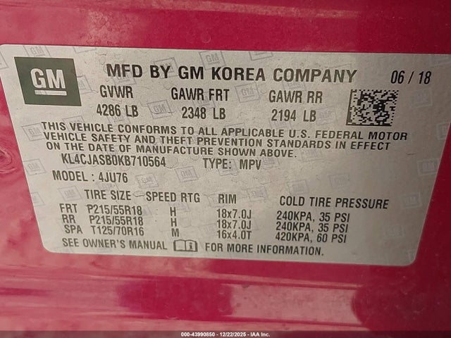 KL4CJASB0KB710564 Buick Encore Fwd Preferred