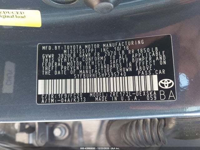 Toyota COROLLA SE 2017 5YFBURHE5HP595740 Image 9