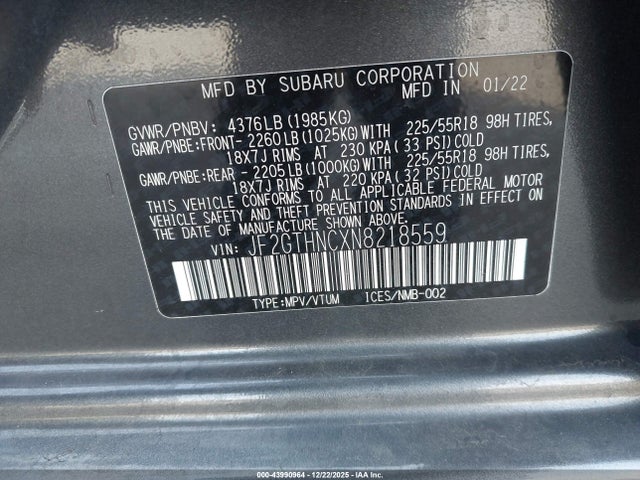 Subaru Crosstrek Limited 2022 JF2GTHNCXN8218559 Image 9