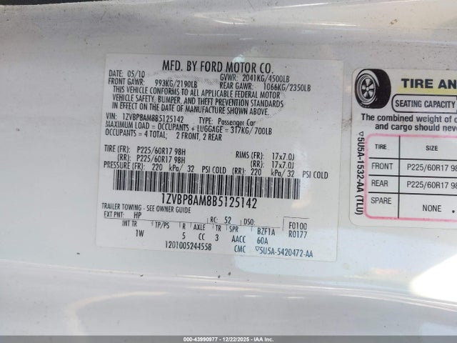 2011 FORD MUSTANG 1ZVBP8AM8B5125142 Photo 8