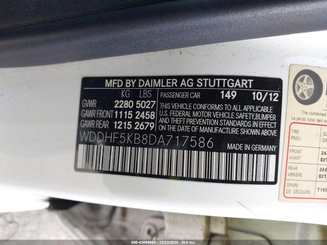 Aukcja sprzedaży 2013 Mercedes-benz E 350, vin: WDDHF5KB8DA717586, numer aukcji: 43990988