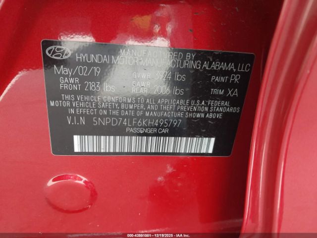 2019 HYUNDAI ELANTRA 5NPD74LF6KH495797 Photo 8