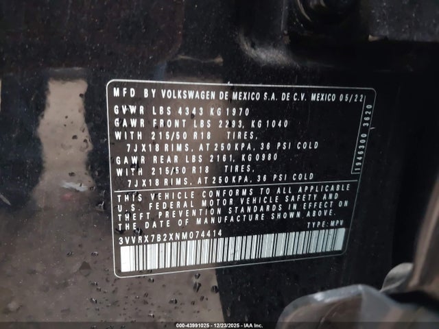3VVRX7B2XNM074414 Volkswagen Taos 1.5t Se