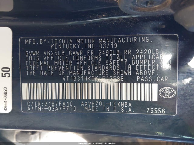 4T1B31HK0KU513588 Toyota Camry Hybrid Le